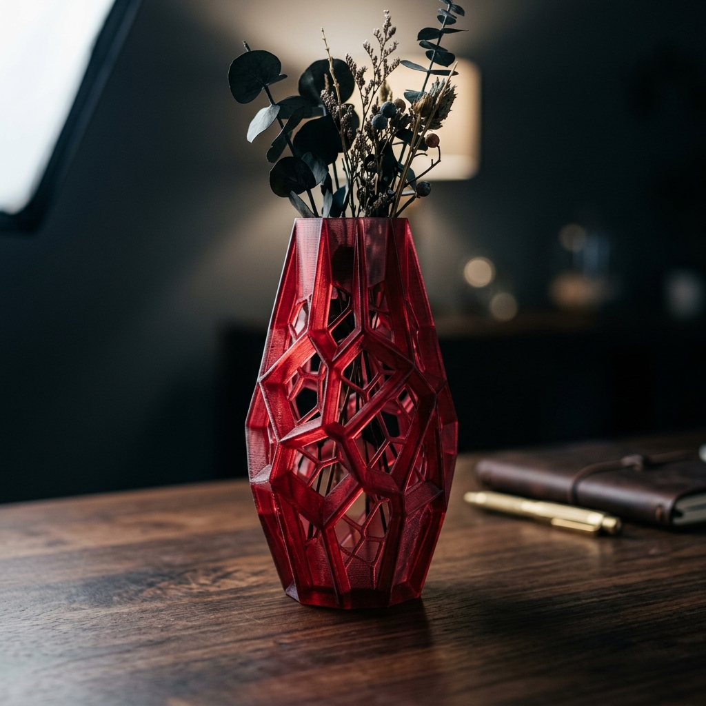 3D printed geometric vase made with transparent resin
